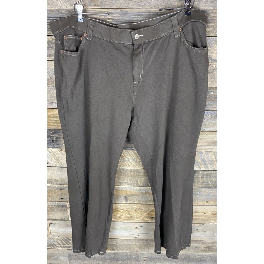 Avenue Women Sz 26/28 Brown Stretchy Knit Pants With Pockets 100% Cotton